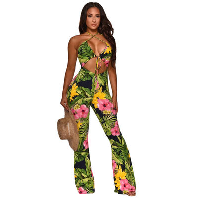 Gedrukte Ééndelige Diepe het Verbandgloed Rugloze Jumpsuit van V Jumpsuits