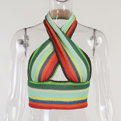 Gekleurde Hals Sleeveless Sexy Slank breit Dwarsblousevrouwen